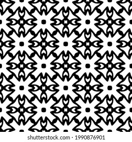 
Blumenmuster nahtloser Hintergrund.Geometrisches Ornament für Bildschirmhintergründe und Hintergründe. Schwarz-Weiß-Muster. 