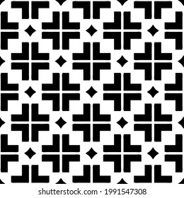 Blumenmuster nahtloser Hintergrund.Geometrisches Ornament für Bildschirmhintergründe und Hintergründe. Schwarz-Weiß-Muster. 