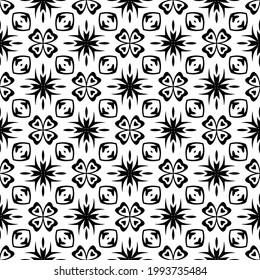 Blumenmuster nahtloser Hintergrund.Geometrisches Ornament für Bildschirmhintergründe und Hintergründe. Schwarz-Weiß-Muster. 