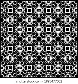 Blumenmuster nahtloser Hintergrund.Geometrisches Ornament für Bildschirmhintergründe und Hintergründe. Schwarz-Weiß-Muster. 