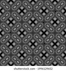 Blumenmuster nahtloser Hintergrund.Geometrisches Ornament für Bildschirmhintergründe und Hintergründe. Schwarz-Weiß-Muster. 