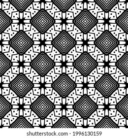 Blumenmuster nahtloser Hintergrund.Geometrisches Ornament für Bildschirmhintergründe und Hintergründe. Schwarz-Weiß-Muster. 