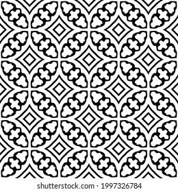 Blumenmuster nahtloser Hintergrund.Geometrisches Ornament für Bildschirmhintergründe und Hintergründe. Schwarz-Weiß-Muster. 

