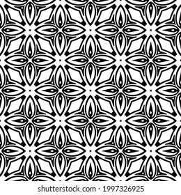Blumenmuster nahtloser Hintergrund.Geometrisches Ornament für Bildschirmhintergründe und Hintergründe. Schwarz-Weiß-Muster. 
