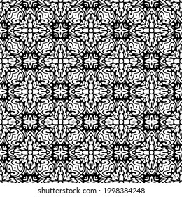 Blumenmuster nahtloser Hintergrund.Geometrisches Ornament für Bildschirmhintergründe und Hintergründe. Schwarz-Weiß-Muster. 