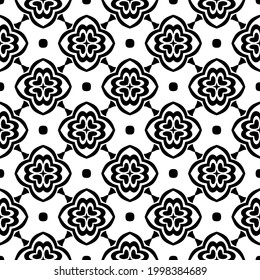 Blumenmuster nahtloser Hintergrund.Geometrisches Ornament für Bildschirmhintergründe und Hintergründe. Schwarz-Weiß-Muster. 