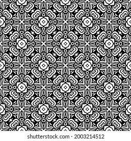 Blumenmuster nahtloser Hintergrund.Geometrisches Ornament für Bildschirmhintergründe und Hintergründe. Schwarz-Weiß 

Muster. 