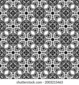 Blumenmuster nahtloser Hintergrund.Geometrisches Ornament für Bildschirmhintergründe und Hintergründe. Schwarz-Weiß 

Muster. 

