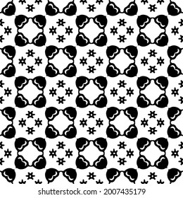 Blumenmuster nahtloser Hintergrund.Geometrisches Ornament für Bildschirmhintergründe und Hintergründe. Schwarz-Weiß-Muster.