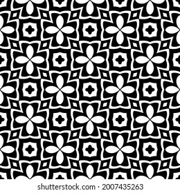 Blumenmuster nahtloser Hintergrund.Geometrisches Ornament für Bildschirmhintergründe und Hintergründe. Schwarz-Weiß-Muster.