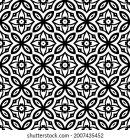 Blumenmuster nahtloser Hintergrund.Geometrisches Ornament für Bildschirmhintergründe und Hintergründe. Schwarz-Weiß-Muster.