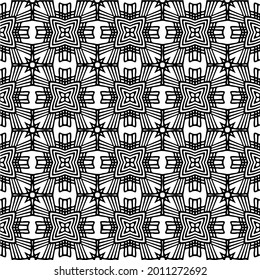 Blumenmuster nahtloser Hintergrund.Geometrisches Ornament für Bildschirmhintergründe und Hintergründe. Schwarz-Weiß-Muster.
