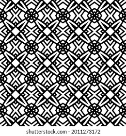 Blumenmuster nahtloser Hintergrund.Geometrisches Ornament für Bildschirmhintergründe und Hintergründe. Schwarz-Weiß-Muster.