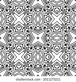 floral seamless pattern background.Geometric ornament for wallpapers and backgrounds. Black and white pattern.