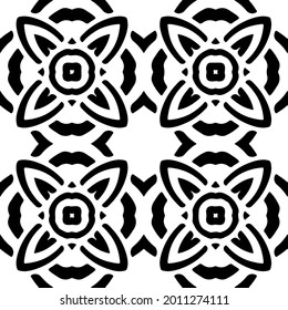 Blumenmuster nahtloser Hintergrund.Geometrisches Ornament für Bildschirmhintergründe und Hintergründe. Schwarz-Weiß-Muster.