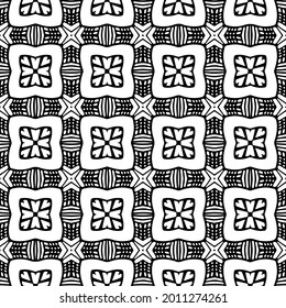 fondo de patrón sin costuras floral.Ornamento geométrico para fondos de paredes y fondos. Patrón blanco y negro.