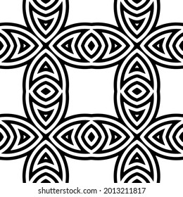 Blumenmuster nahtloser Hintergrund.Geometrisches Ornament für Bildschirmhintergründe und Hintergründe. Schwarz-Weiß-Muster.
