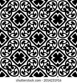 floral seamless pattern background.Geometric ornament for wallpapers and backgrounds. Black and white pattern.