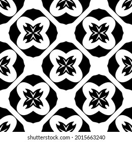 floral seamless pattern background.Geometric ornament for wallpapers and backgrounds. Black and white pattern.