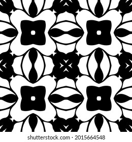 floral seamless pattern background.Geometric ornament for wallpapers and backgrounds. Black and white pattern.
