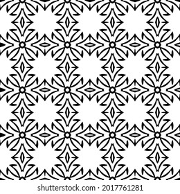 Blumenmuster nahtloser Hintergrund.Geometrisches Ornament für Bildschirmhintergründe und Hintergründe. Schwarz-Weiß-Muster.
