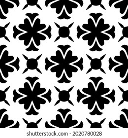 Blumenmuster nahtloser Hintergrund.Geometrisches Ornament für Bildschirmhintergründe und Hintergründe. Schwarz-Weiß-Muster.
