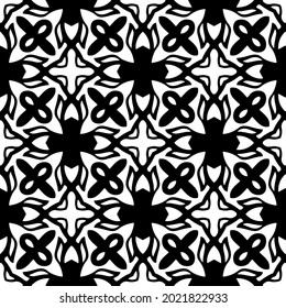 Blumenmuster nahtloser Hintergrund.Geometrisches Ornament für Bildschirmhintergründe und Hintergründe. Schwarz-Weiß-Muster.