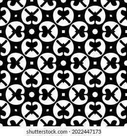 
Blumenmuster nahtloser Hintergrund.Geometrisches Ornament für Bildschirmhintergründe und Hintergründe. Schwarz-Weiß-Muster.