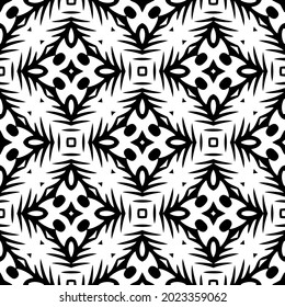 
Blumenmuster nahtloser Hintergrund.Geometrisches Ornament für Bildschirmhintergründe und Hintergründe. Schwarz-Weiß-Muster.