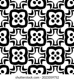 
Blumenmuster nahtloser Hintergrund.Geometrisches Ornament für Bildschirmhintergründe und Hintergründe. Schwarz-Weiß-Muster.