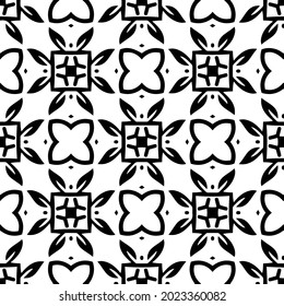 floral seamless pattern background.Geometric ornament for wallpapers and backgrounds. Black and white pattern.