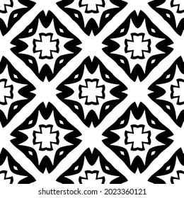 floral seamless pattern background.Geometric ornament for wallpapers and backgrounds. Black and white pattern.