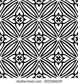 floral seamless pattern background.Geometric ornament for wallpapers and backgrounds. Black and white pattern.