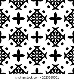 Blumenmuster nahtloser Hintergrund.Geometrisches Ornament für Bildschirmhintergründe und Hintergründe. Schwarz-Weiß-Muster.
