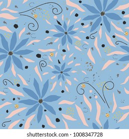 Floral Seamless Pattern. For backgrounds, wallpapers, fabric, prints, textiles, wrapping, cards, swatches, t-shirts, scrapbooks, blankets, pillows, etc. Unique Delicate Design. Vector Illustration.