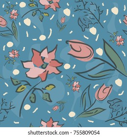 Floral Seamless Pattern. For backgrounds, wallpapers, fabric, prints, textiles, wrapping, cards, swatches, t-shirts, scrapbooks, blankets, pillows, etc. Unique Delicate Design. Vector Illustration.