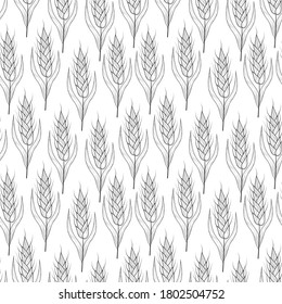 Floral seamless pattern with barley, malt, rye, wheat ears for paper wrap. Vintage beer background. Vector isolated illustration.