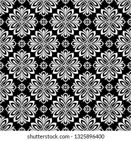 Floral seamless pattern with baroque style ornament. Modern stylish texture. Black and white. Repeating vector background.