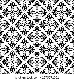 Floral seamless pattern with baroque style ornament. Modern stylish texture. Black and white. Repeating vector background.