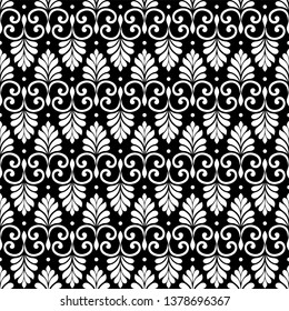 Floral seamless pattern with baroque style ornament. Modern stylish texture. Black and white. Repeating vector background.