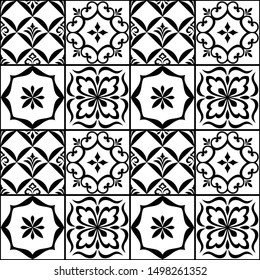 Floral seamless pattern with baroque style ornament. Modern stylish texture. Black and white. Repeating vector background.