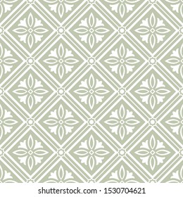 Floral seamless pattern with baroque style ornament. Modern stylish texture. Green and white. Repeating vector background.
