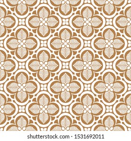 Floral seamless pattern with baroque style ornament. Modern stylish texture. Gold and white. Repeating vector background.