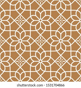Floral seamless pattern with baroque style ornament. Modern stylish texture. Gold and white. Repeating vector background.