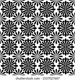 Floral seamless pattern with baroque style ornament. Modern stylish texture. Black and white. Repeating vector background.