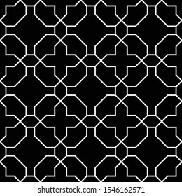 Floral seamless pattern with baroque style ornament. Modern stylish texture. Black and white. Repeating vector background.