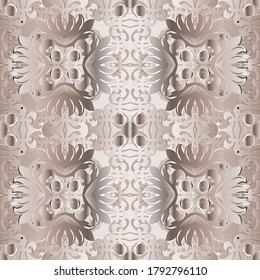 Floral seamless pattern. Baroque style ornamental vector background. Beautiful beige vintage flowers, swirls, shapes, lines. Repeat patterned backdrop. Luxury ornaments. Ornate elegance modern design.
