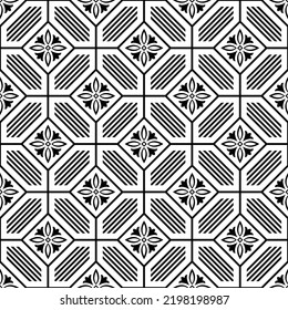 Floral seamless pattern with baroque style ornament. Modern stylish texture. Black and white. Repeating vector background.