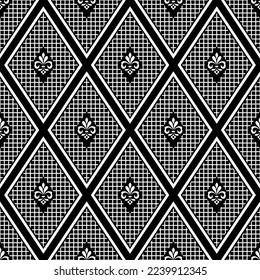 Floral seamless pattern with baroque style ornament. Modern stylish texture. Black and white. Repeating vector background.