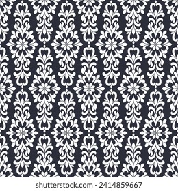 Floral seamless pattern with baroque style ornament. Modern stylish texture. Black and white. Repeating vector background.